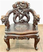 Vintage Chinese Carved Wood Dragon Accent Chair