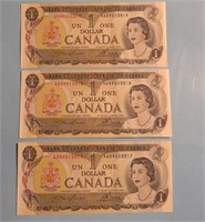 1973 Canada Sequential One Dollar Bills $1.00