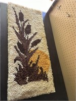 Vintage 1970s Cat tails @ Sunset - Hooked Rug