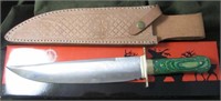 Large Green Handle Bowie w Leather Sheath