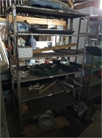 4 STEEL METAL SHELVING AND CONTENTS