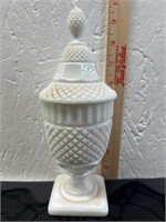 Vintage Milk Glass Diamond Footed Jar w/