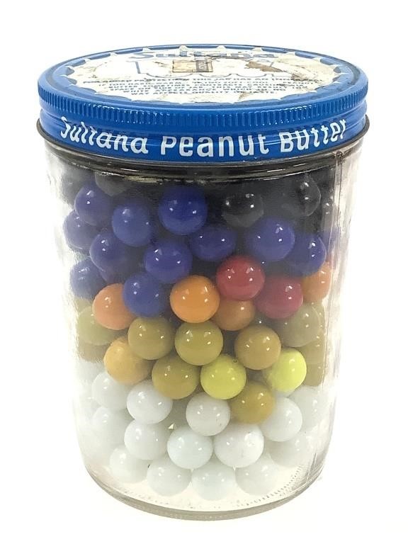 Glass Peanut Butter Jar Full of Marbles, Solid