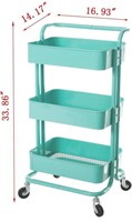 HOLLYHOME 3-TIER METAL CART 16.93x14.17x33.86IN