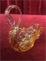 Vintage Yellow Glass Swan Dish