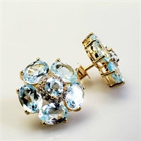 Silver Blue and White Topaz Flower Shaped