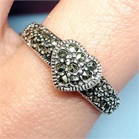Silver Marcasite Heart Shaped Ring SZ.7