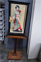 Geisha Doll In Display Box On Wood Stand