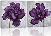 Purple Flower Wall Art Decor Canvas Painting 2 Set