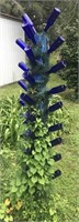 Wood Base Bottle Tree w/ Blue Bottles