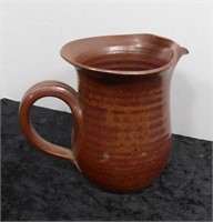 Brown Glazed Ribbed Thin Clay Pottery Pitcher 6" T