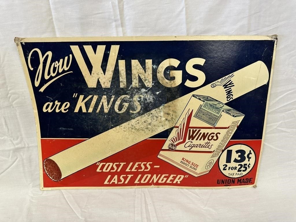 Wings Cigarettes Cardboard Vintage Adv. Sign