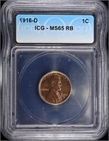 1916-D LINCOLN CENT ICG MS65 RB, LOTS OF RED