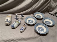 (4) Currier Ives Vintage Blue White Royal China