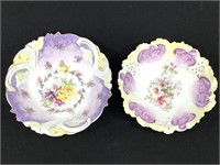 2 Painted Porcelain Serving Bowls Florals Rose +