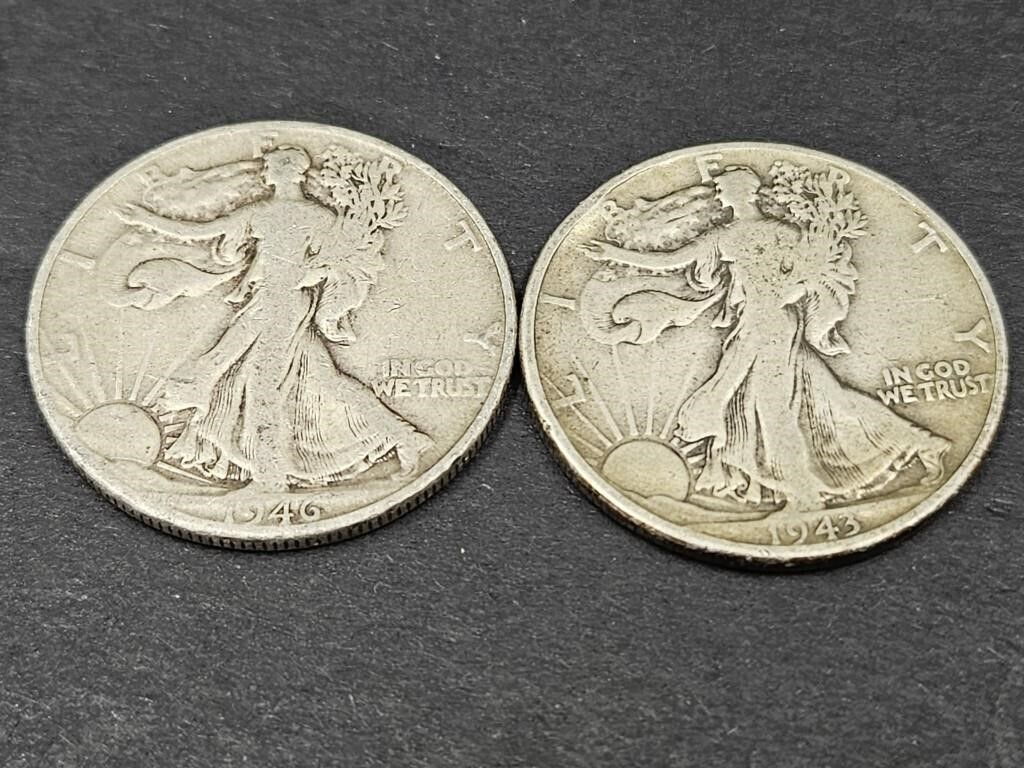 1940 -43 Silver Walking Liberty Half Dollar Coins