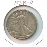 1938-D Walking Liberty Silver Half Dollar