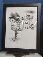 Beautiful framed modernist charcoal art signed b