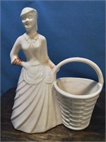 Vintage ceramic lady with basket brush holder or
