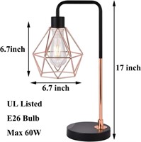 $74  2-Rose Gold Industrial Lamp, Black Base