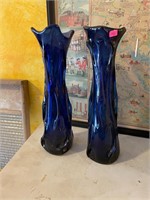 Pair of Blue Art Glass Vases