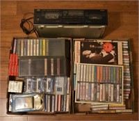 Large Lot of Cassette Tapes w/ Tape Player