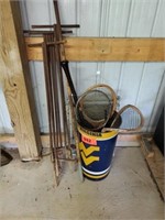 METAL POSTS- WVU WASTE CAN- TENNIS RACKETS