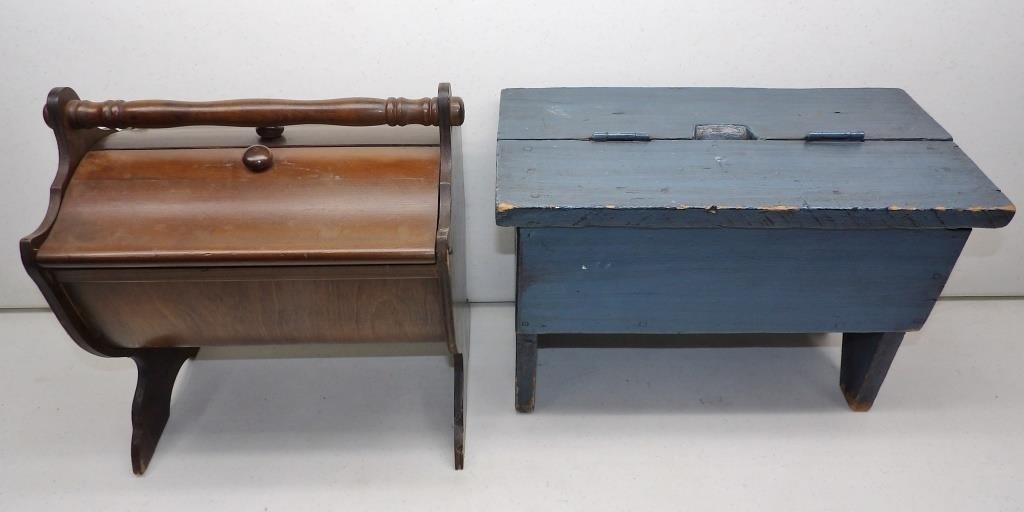 Small Wood Sewing Cabinet & Shoeshine Box