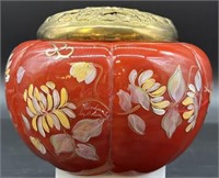 Fenton Hp Mandarin Red Potpourri Jar 614/1250  By