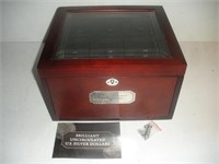Wooden Coin Collectors Box w/Key, 12x11x7