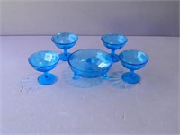 Four Blue Sherbets and Footed Bowl