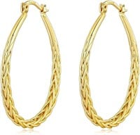14k Gold-pl. Oval Twisted Hoops Earrings