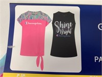 2 New Champion Girls Size 5/6 Tees Pink/Black