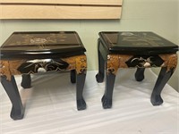 Pair Oriental Black Laquer Side Tables