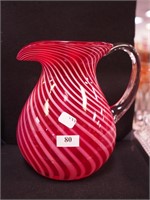 Contemporary cranberry opalescent striped serving