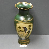 15" Hand Painted Bird Vase