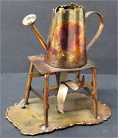6" Metal Folk Art Campfire & Coffee Pot Sculpture