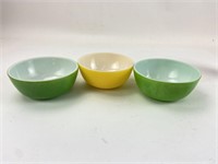 (3) Vintage Hazel Atlas Green & Yellow Pebble