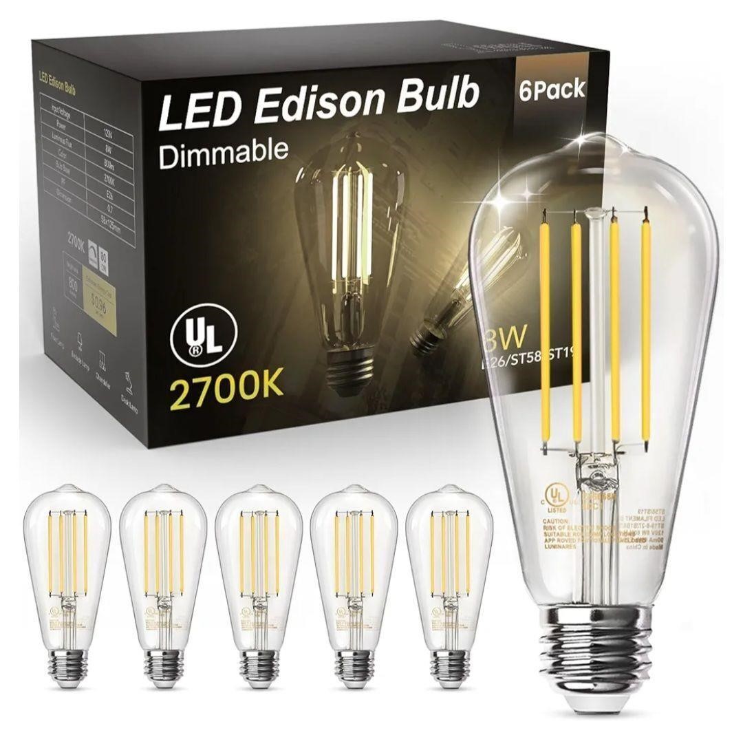 LED Edison Bulb 6 pack 8w E26/ST58/ST19