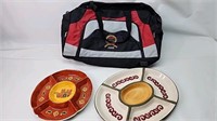 Duffel bag and servings trays