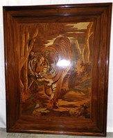 Vtg Exotic Indian Wood Inlay Prowling Tiger 50"