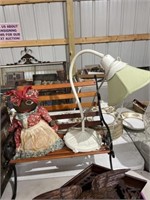 Doll bench with doll and lamp