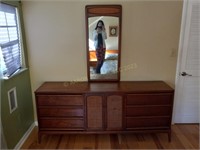 LANE Mid Century Modern Triple Dresser with Mirror