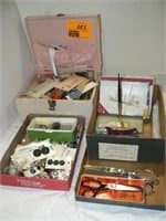 SEWING BOX, BUTTONS, DESK PEN HOLDER, PINKING