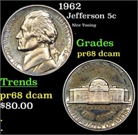 Proof 1962 Jefferson Nickel 5c Grades GEM++ Proof