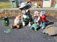 Lawn statues, resin and metal,