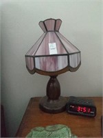 Small 15" bedside lamp- wooden base and stained