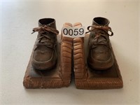 Copper Baby Shoe Bookends (living room)