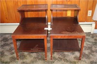 (2) Leather Top Step Back Side Tables