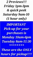 PLEASE READ ALL TERMS & NOTICE PICKUP HOURS